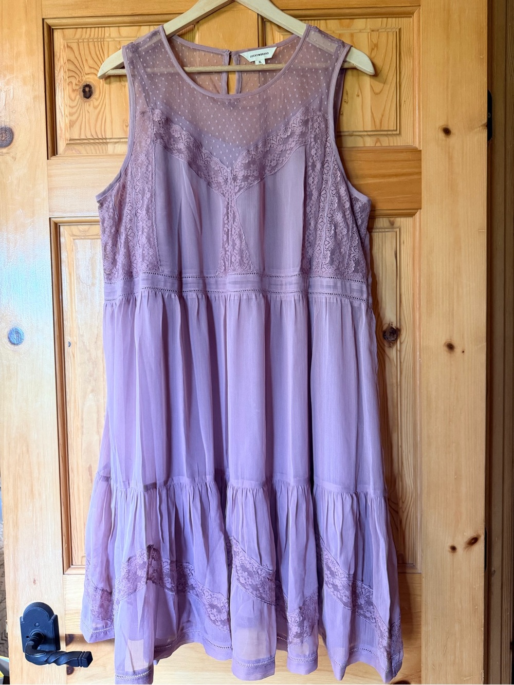 Lucky Brand Dusty Lavender Tiered Lace Midi Dress